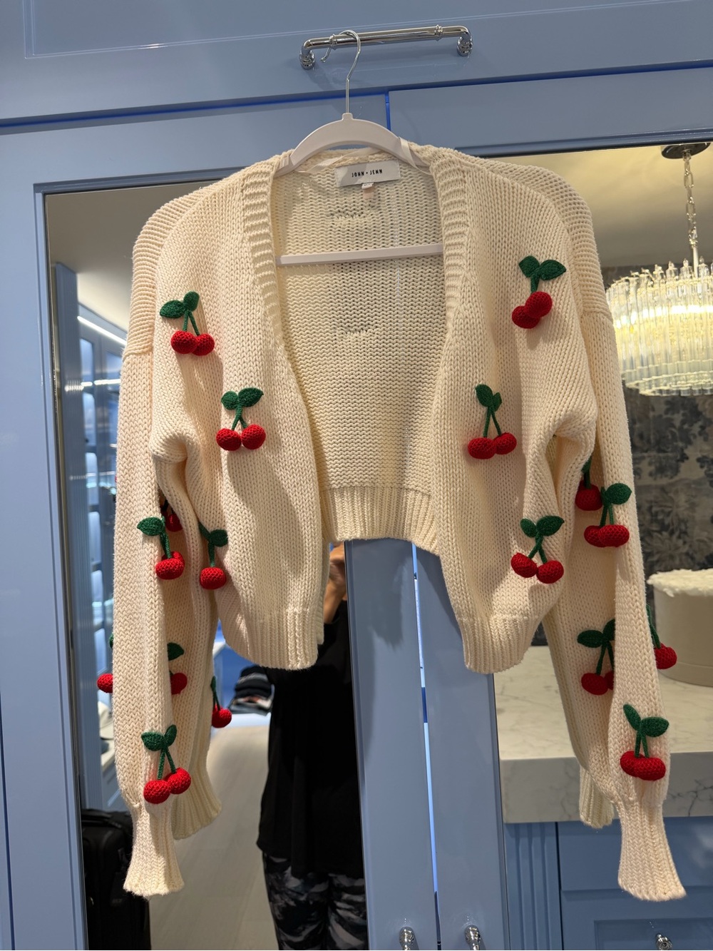 John + Jenn Ezra Cherry Pop Cropped Cardigan XS